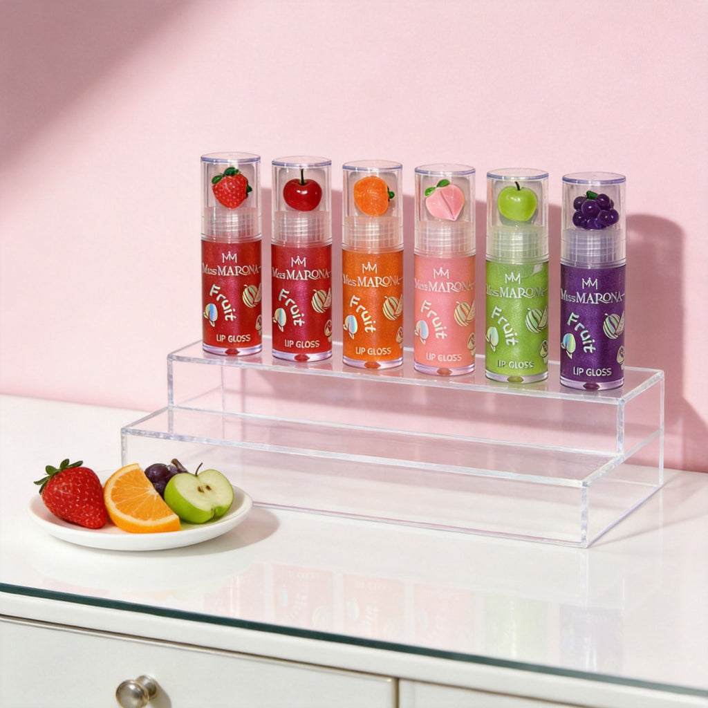Aceite Labial Fruit en exhibidor de acrílico