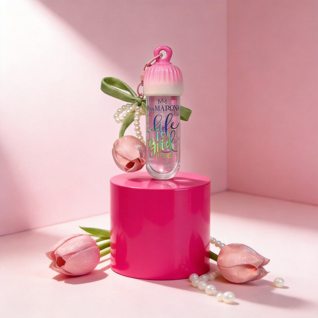Aceite Labial Llavero Tulipán en escena
