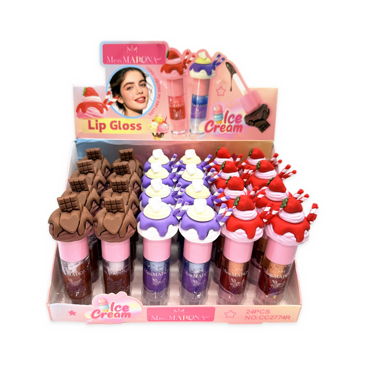 Caja exhibidora de 24 piezas de Brillo Labial Postre