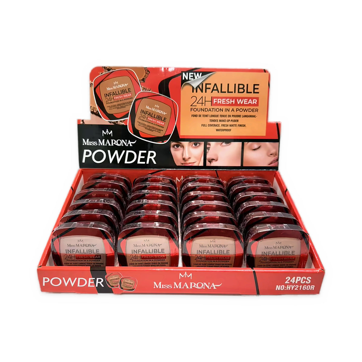 Caja exhibidora de 24 piezas de Polvo Compacto Infallible